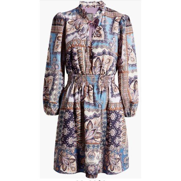 Vince Camuto Womens Blue Multi Paisley High Tie Neck Long Sleeve Dress Sz 10 New - Picture 9 of 12
